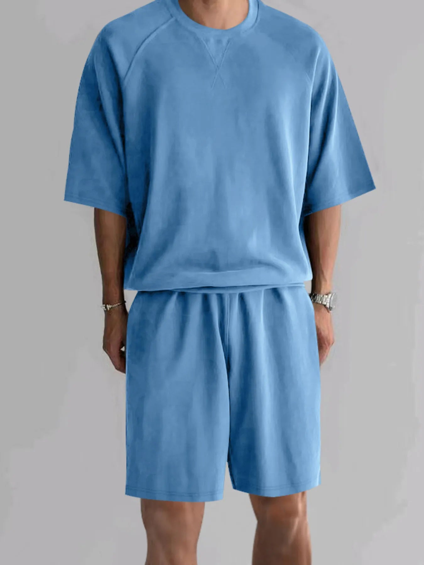 Men's Full Size Round Neck Top and Shorts Set Plus Size - kinko