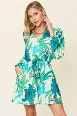 Double Take Full Size Floral Long Sleeve Romper with Pockets - kinko