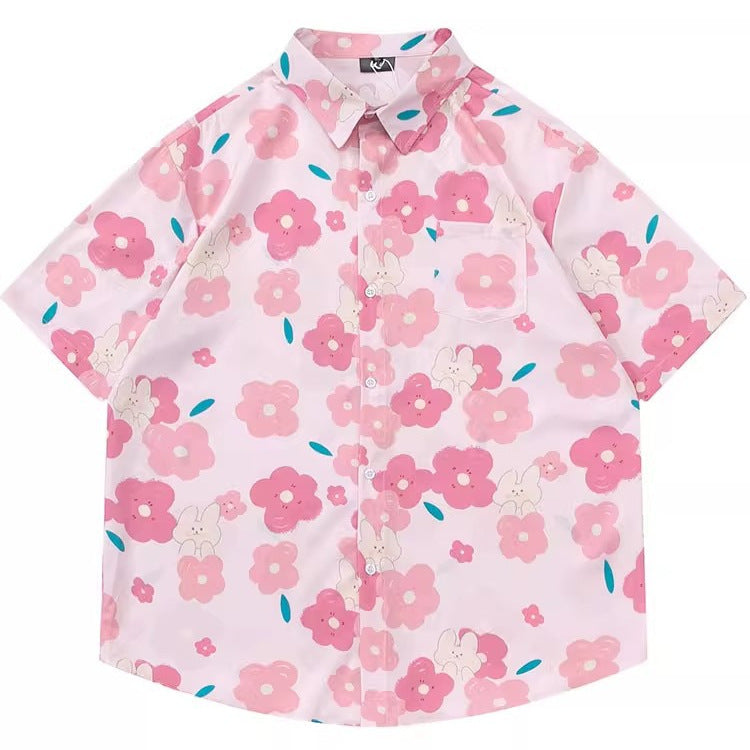 Women's Design Retro Hong Kong Style Printed Short-sleeved Shirt - kinko