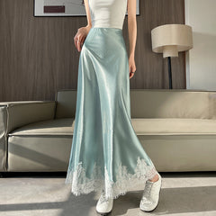 Spring And Summer Lace Acetate Satin Fishtail Skirt For Women - kinko