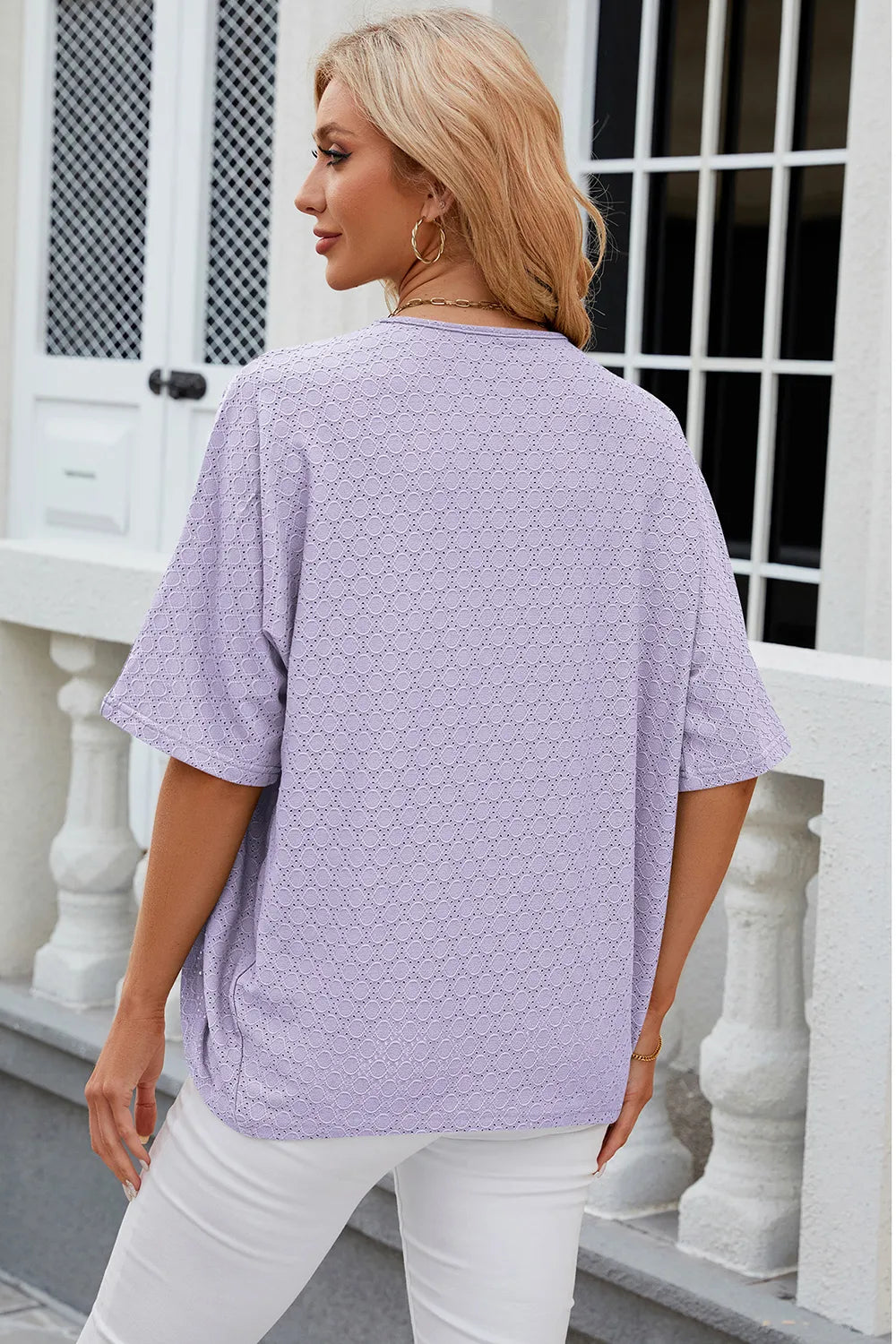 Eyelet Open Front Half Sleeve Cardigan - kinko