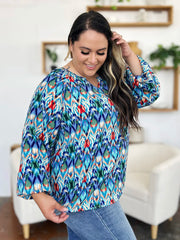 Double Take Full Size Printed Balloon Sleeve Blouse - kinko