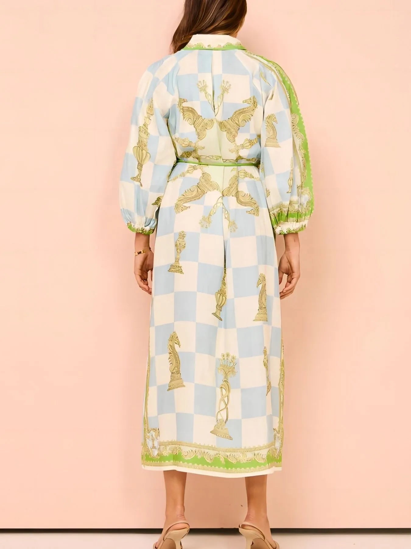 Printed Long Sleeve Longline Shirt Dress - kinko