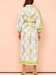 Printed Long Sleeve Longline Shirt Dress - kinko