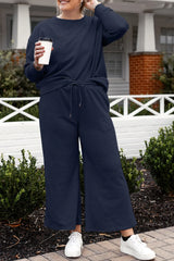 Double Take Full Size Textured Long Sleeve Top and Drawstring Pants Set - kinko