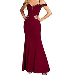 Women's Clothing Off-neck Sling Evening Long Dress - kinko