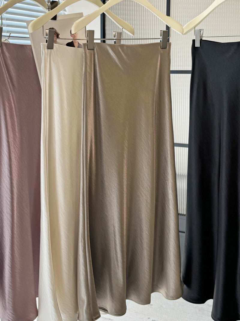 Simple Graceful Draping Acetate Satin Fishtail Skirt For Women - kinko