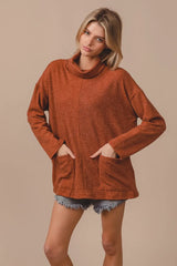 BiBi Piper Rib Double Pocket Turtle Neck Sweater - kinko