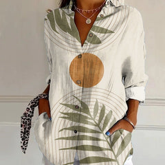 Striped Long-sleeved Shirt Women's Rainbow Cardigan Contrast Color Coat Lapel - kinko