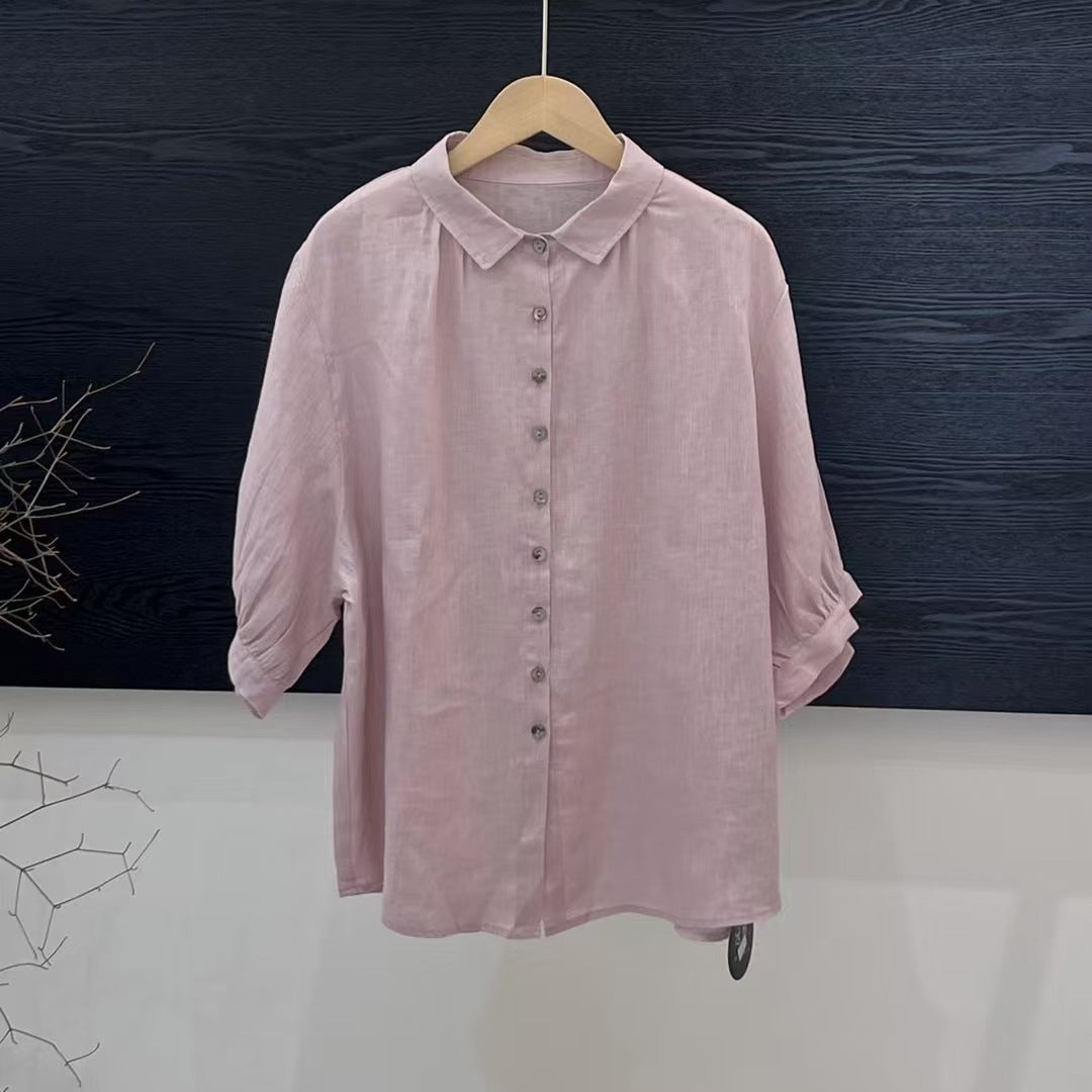 Artistic Versatile Breathable Solid Color Linen Women's Shirt - kinko