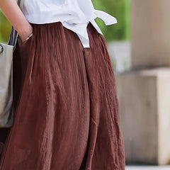 Women Bohemian Beach A-Line Dress Elastic Waist Flowy Long Maxi Skirt With Pockets - kinko