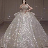 One-shoulder High-quality Long Trailing Heavy Industry Retro Wedding Dress - kinko