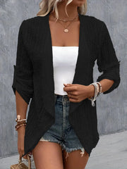 Eyelet Roll-Tab Sleeve Cardigan - kinko