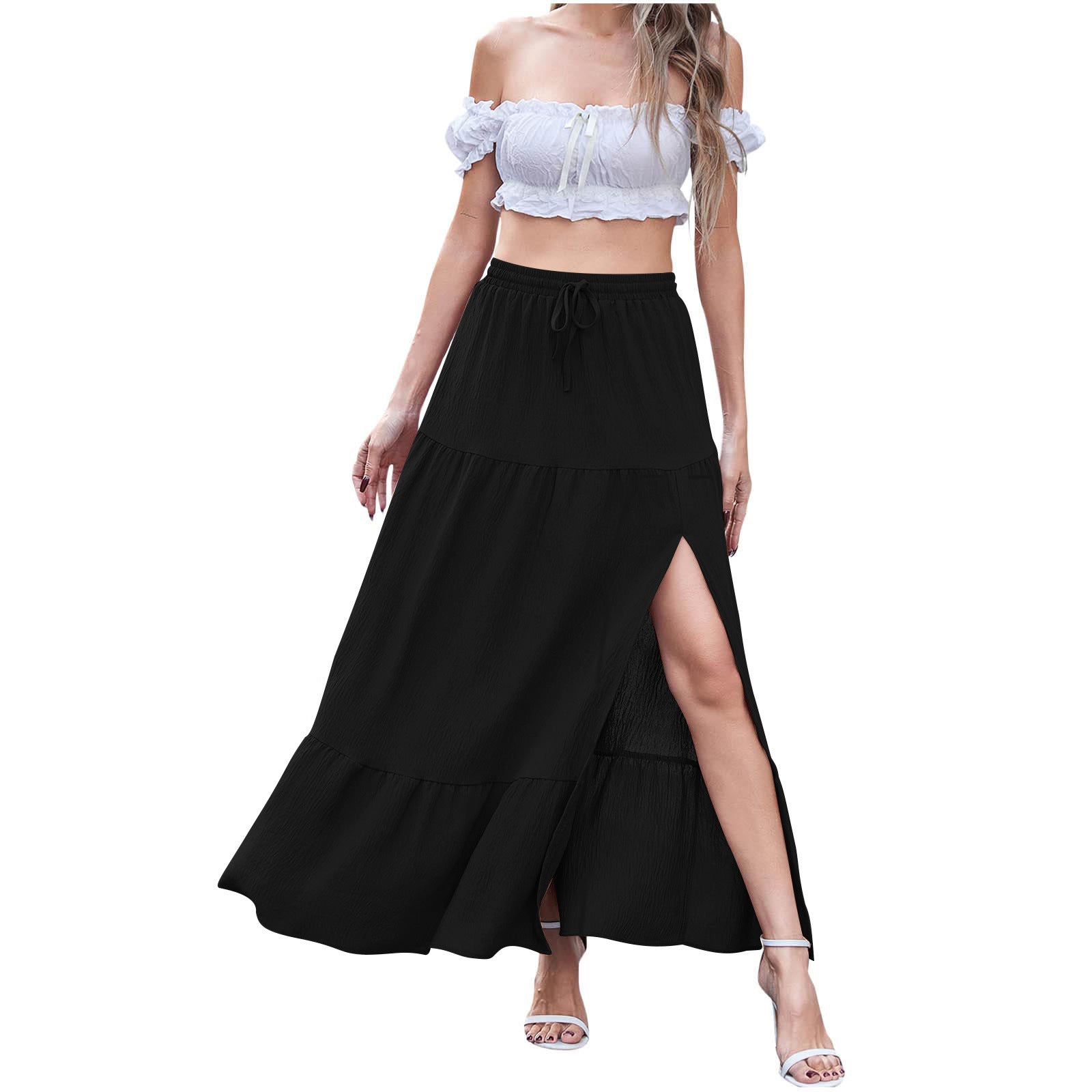 Women's Bohemian Solid Color Side Slit Skirt - kinko