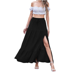 Women's Bohemian Solid Color Side Slit Skirt - kinko