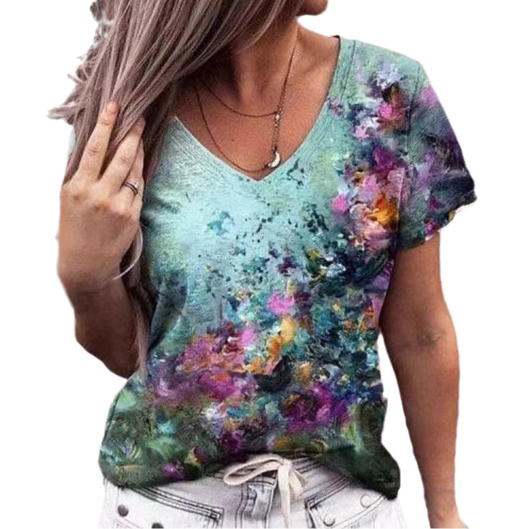 European And American Style Casual Women's Commuter Elegant V-neck Short Sleeve - kinko