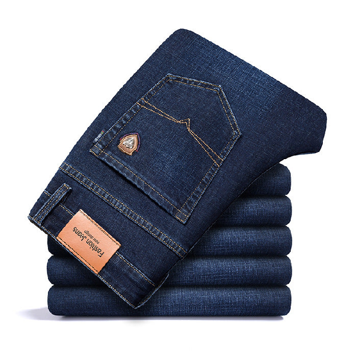 Men's Jeans Straight Loose Elastic Business Trousers - kinko