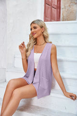 Eyelet Open Front Sleeveless Cardigan - kinko