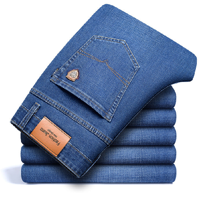 Men's Jeans Straight Loose Elastic Business Trousers - kinko