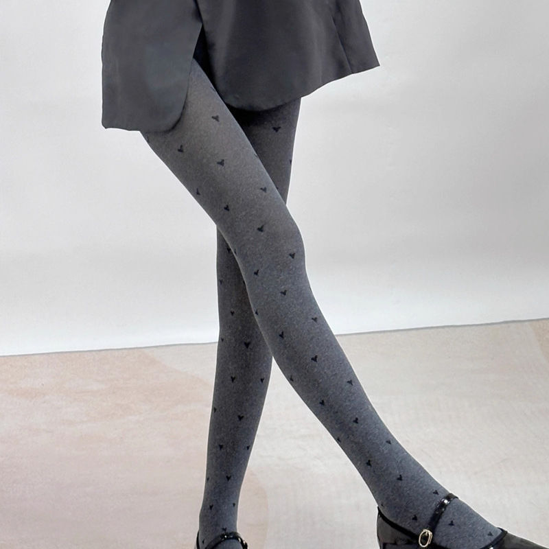 Pantyhose Hearts Polka Dot Jacquard Gray Stockings - kinko