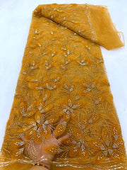 Ribbon Flower Beaded Tulle Lace Fabric Cocktail Party Occasion Evening Dress Embroidered Cloth Lace - kinko