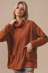 BiBi Piper Rib Double Pocket Turtle Neck Sweater - kinko