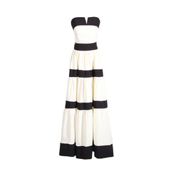 Tube Top Contrast Color Striped Bow Decoration Dress - kinko