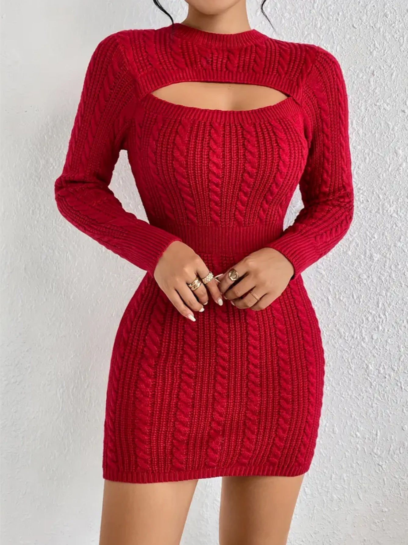 Hollow-out Cinched Women's Clothing Package Hip Sweater Dress - kinko
