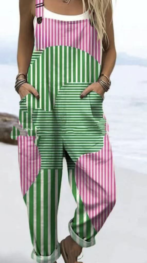 Printed Pocket Women's Suspender Trousers - kinko