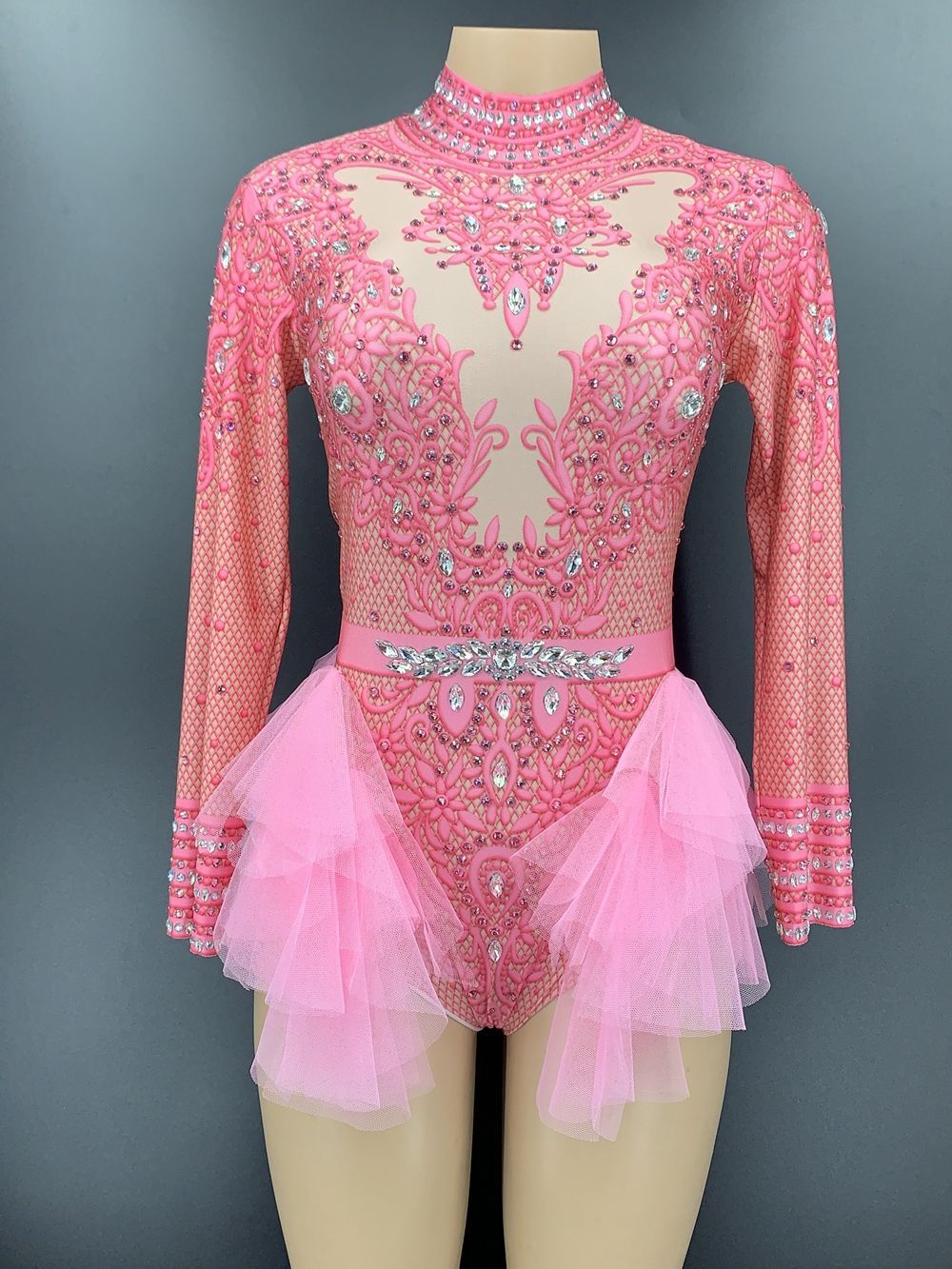 Dance Sexy Shiny Rhinestone Mesh Jumpsuit Stage Performance Costume Women - kinko