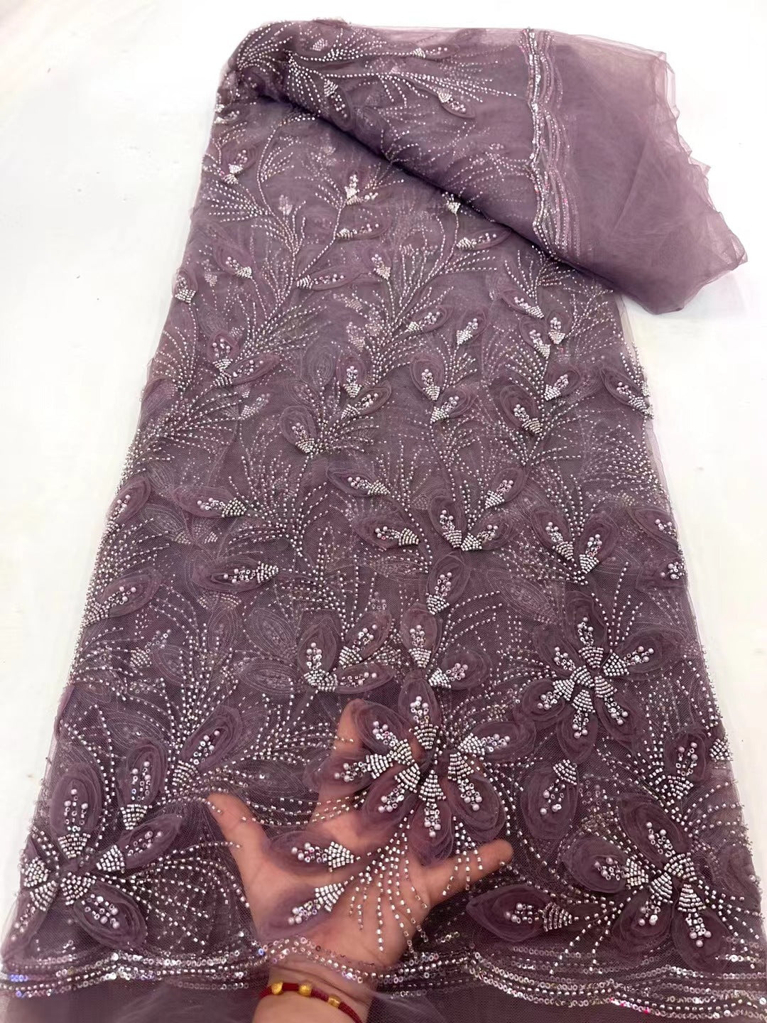 Ribbon Flower Beaded Tulle Lace Fabric Cocktail Party Occasion Evening Dress Embroidered Cloth Lace - kinko