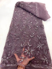 Ribbon Flower Beaded Tulle Lace Fabric Cocktail Party Occasion Evening Dress Embroidered Cloth Lace - kinko