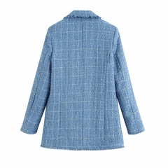Retro loose suit tweed women's blazer jacket casual women streetwear - kinko