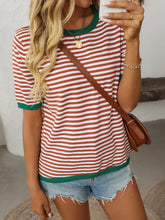 Mandy Striped Round Neck Half Sleeve Knit Top - kinko
