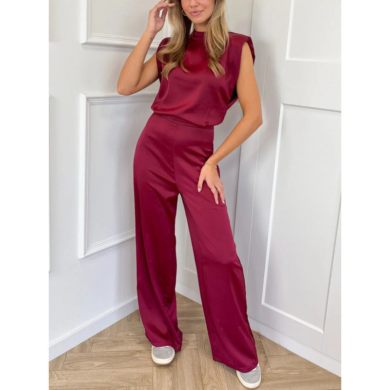 Backless Evening Dress Jumpsuit Solid Color Casual Straight Pants - kinko