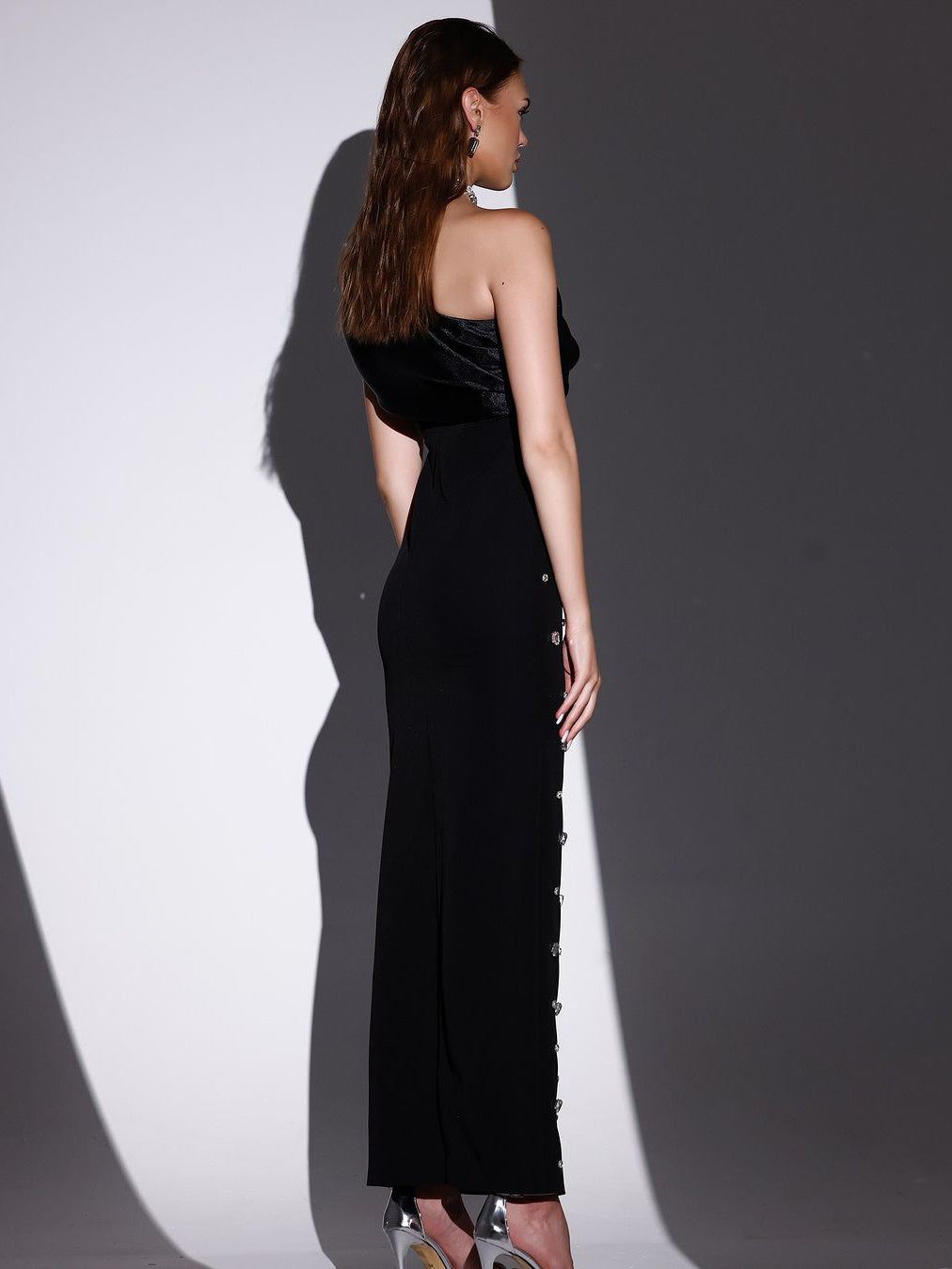 Off-shoulder Diamond Black Evening Dress - kinko