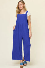 Double Take Full Size Texture Sleeveless Wide Leg Overall - kinko