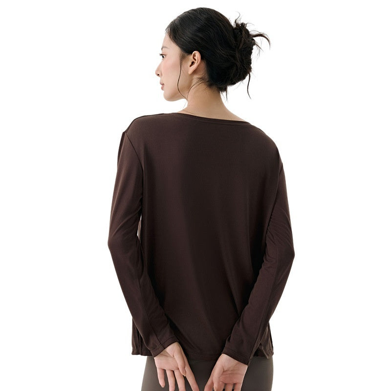Modal Sports Blouse Women's Long Sleeve Slit On Both Sides Loose Breathable - kinko
