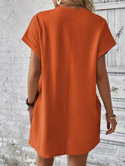 Pocketed Round Neck Short Sleeve Dress - kinko