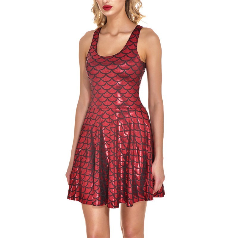 Women's Shiny Mermaid Sleeveless Short Tank Dresses - kinko