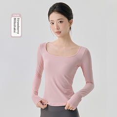Nude Feel High Elastic Long Sleeve Yoga Wear Top Slim Fit Slim And Sexy Big Neckline - kinko