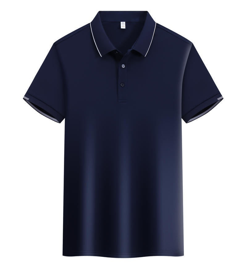 ICE Cotton Single Side Color Secondary Collar Lapel Short Sleeve Polo Shirt - kinko