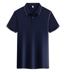 ICE Cotton Single Side Color Secondary Collar Lapel Short Sleeve Polo Shirt - kinko
