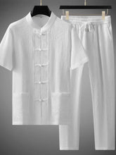 Men's Plus Size Button Up Short Sleeve Top and Pants Set - kinko