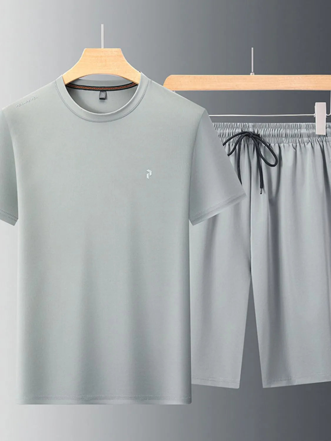 Men's Plus Size Round Neck Short Sleeve Top and Shorts Set - kinko