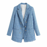 Retro loose suit tweed women's blazer jacket casual women streetwear - kinko