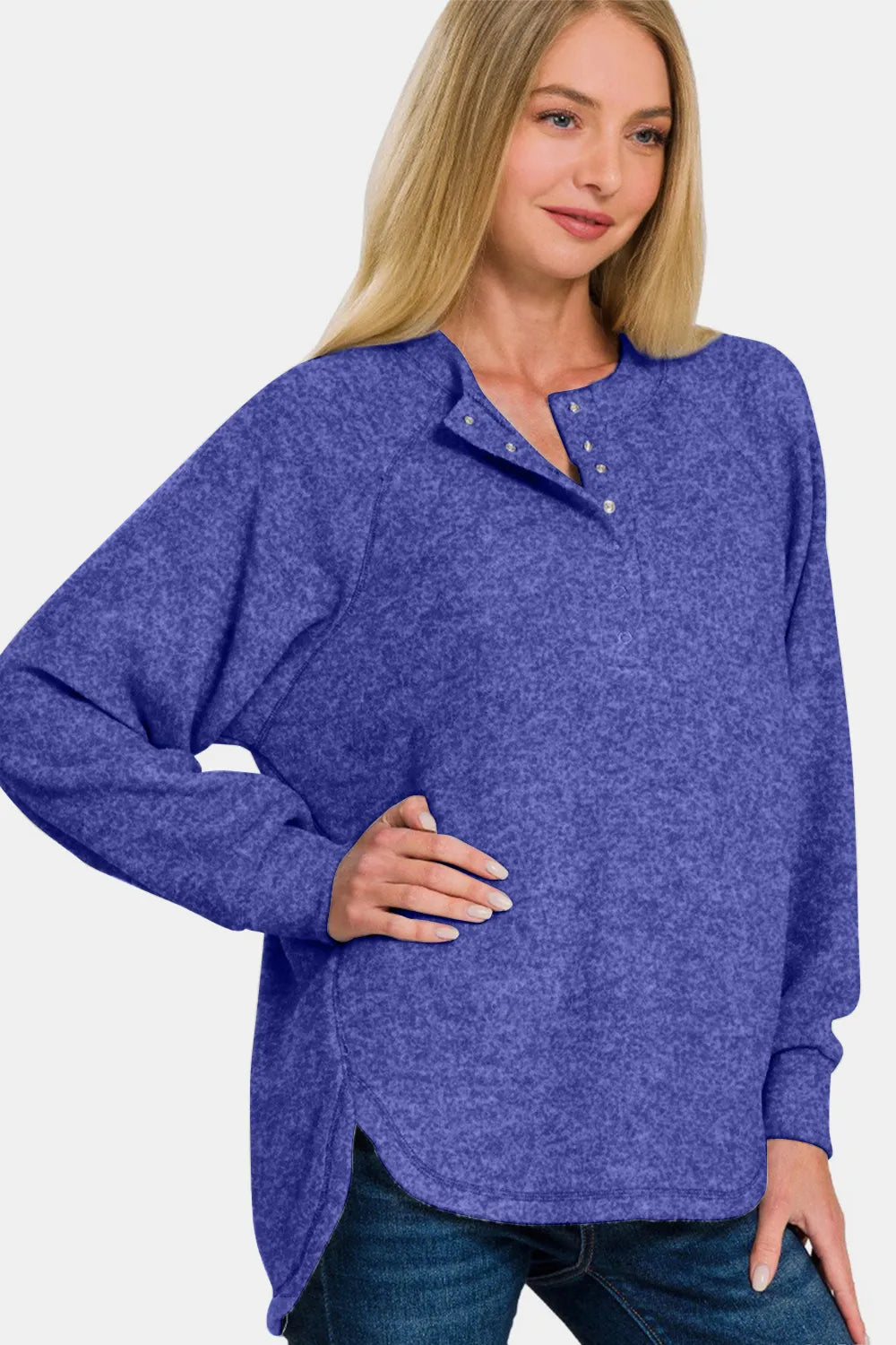 Zenana Full Size Brushed Melange Hacci High-Low Sweater - kinko
