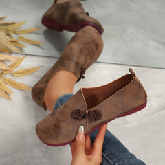 Herbstliche flache Freizeitschuhe für Damen, runde, weiche Loafer mit niedrigem Schaft