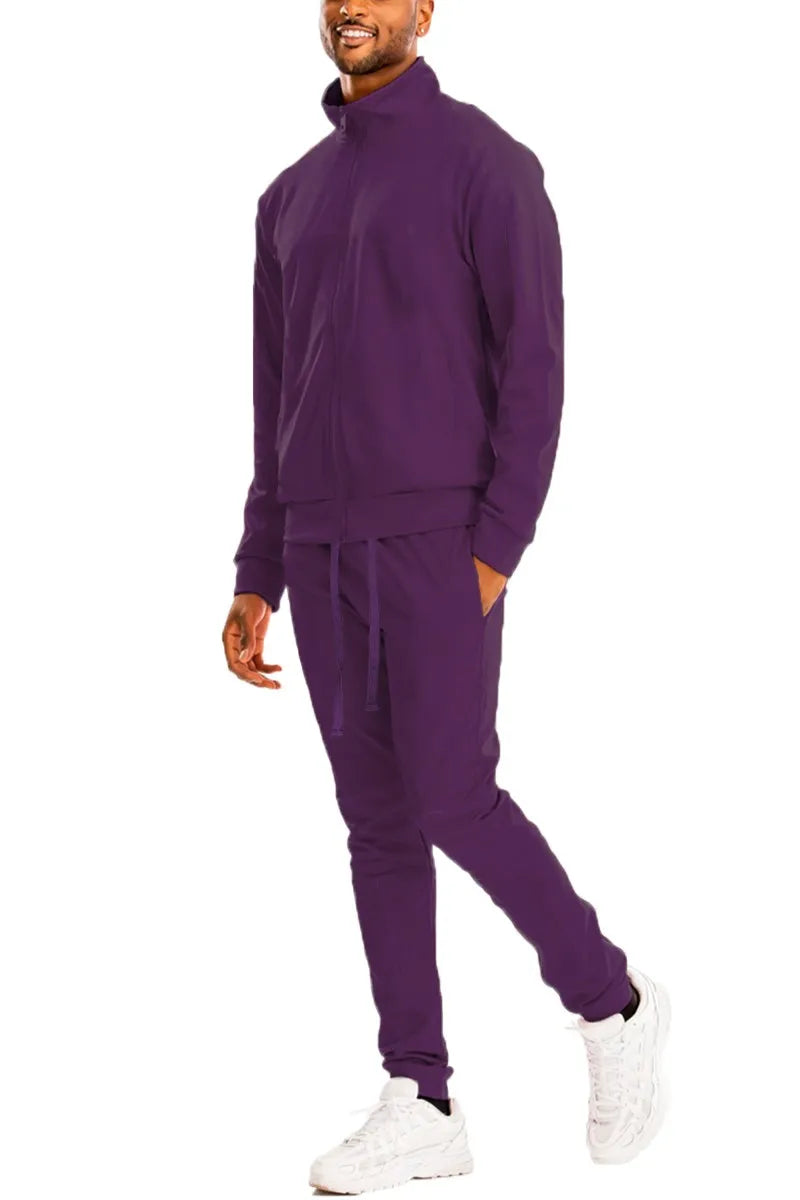 WEIV Men's Full Size Zip Up Track Jacket and Pants Set Plus Size - kinko