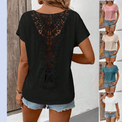 Lace Patchwork Short-sleeved T-shirt Women's Clothing - kinko